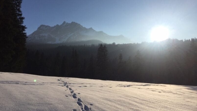 Gruppenhaus Berghaus Ricketschwändi in Kriens mit sonnigem Schneefeld und Berg im Hintergrund