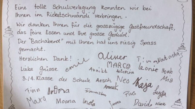 Deutscher Brief im Gruppenhaus Berghaus Ricketschwändi in Kriens
