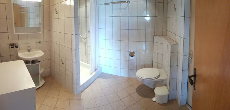 Gruppenhaus Chalet La Marmotte Badezimmer mit Toilette, Waschbecken und Spiegel in Les Crosets